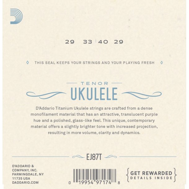 D'Addario EJ87T Ukulele Tenor Titanium